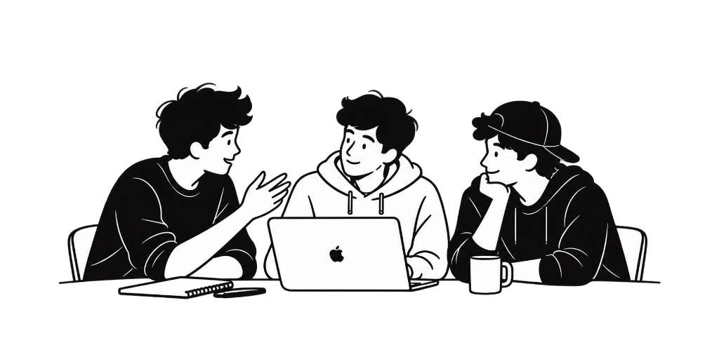 Three friends working at a laptop