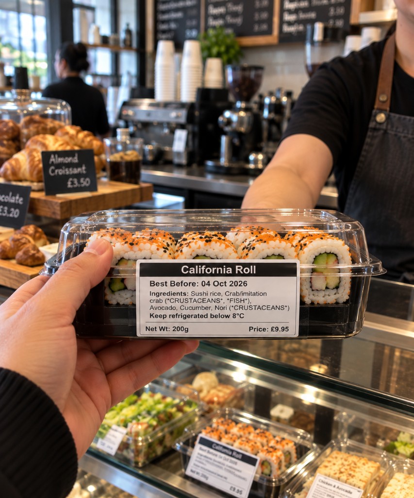 Wider PPDS label on a packed California roll